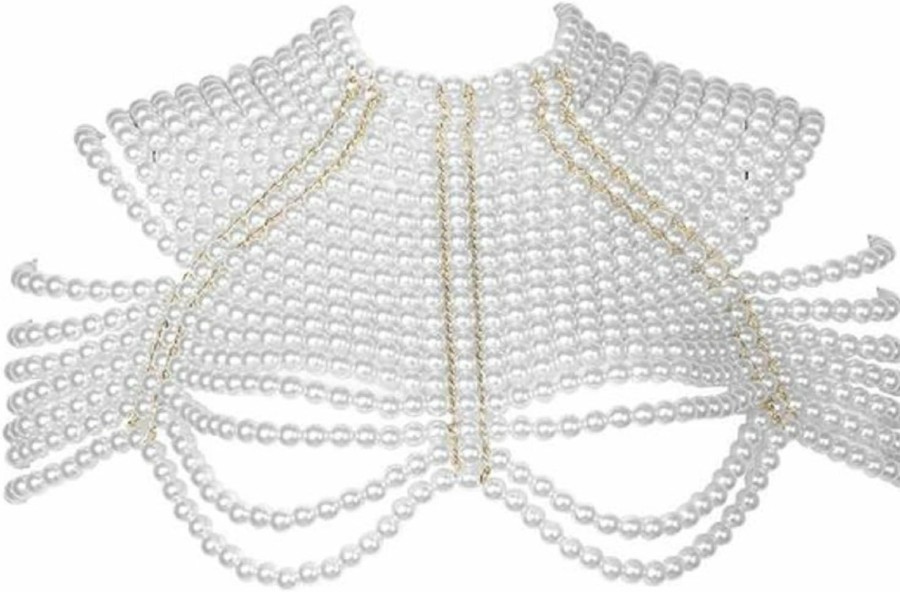 Body Chains | CCbodily Ccbodily Pearl Body Chain Bra - Fashion Shoulder Necklaces Bra Chain Body Jewelry(B-White)