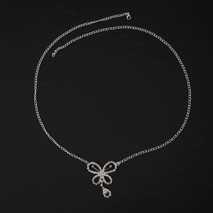 Body Chains | Jumwrit Jumwrit Bling Butterfly Waist Chain For Women Silver Rhinestone Body Chain For Teens Adjustable Belly Chain Costume Accessories For Girls