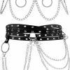 Body Chains | LOREMOW Loremow 2 Pcs Black Leather Waist Chain Belt Womens Punk Waist Belly Chain Layered Goth Body Chain Nightclub Party Body Jewelry Accessories