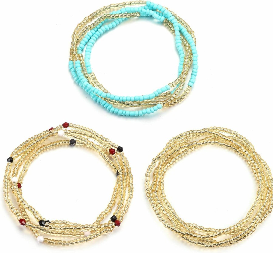 Body Chains | SAILIMUE Sailimue 3 Piece Waist Beads For Women Belly Beads Elastic Chain African Waist Beads For Women Plus Size Bikini Jewelry