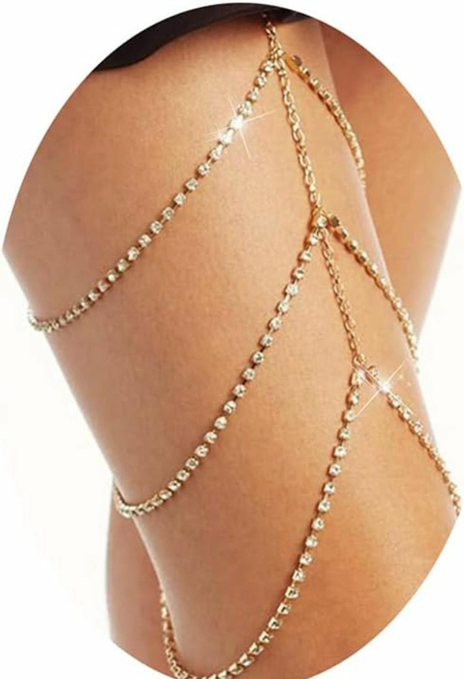 Body Chains | Rotaiboes Sexy Crystal Leg Chains Multi-Layered Rhinestone Thigh Chain Elastic Leg Chain Beach Bikini Body Jewelry Accessories For Women And Girls (Silver)