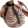 Body Chains | DRESBE Dresbe Punk Layered Body Chain Black Leather Bra Caged Harness Choker Bra Chains Gothic