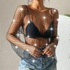 Body Chains | JEAIRTS Jeairts Rhinestone Mesh Bikini Crop Tops Stretchy Long Sleeve Crystal Nightclub Cover Up Sparkly Rave Costume Body Jewelry Accessories For Women And Girls