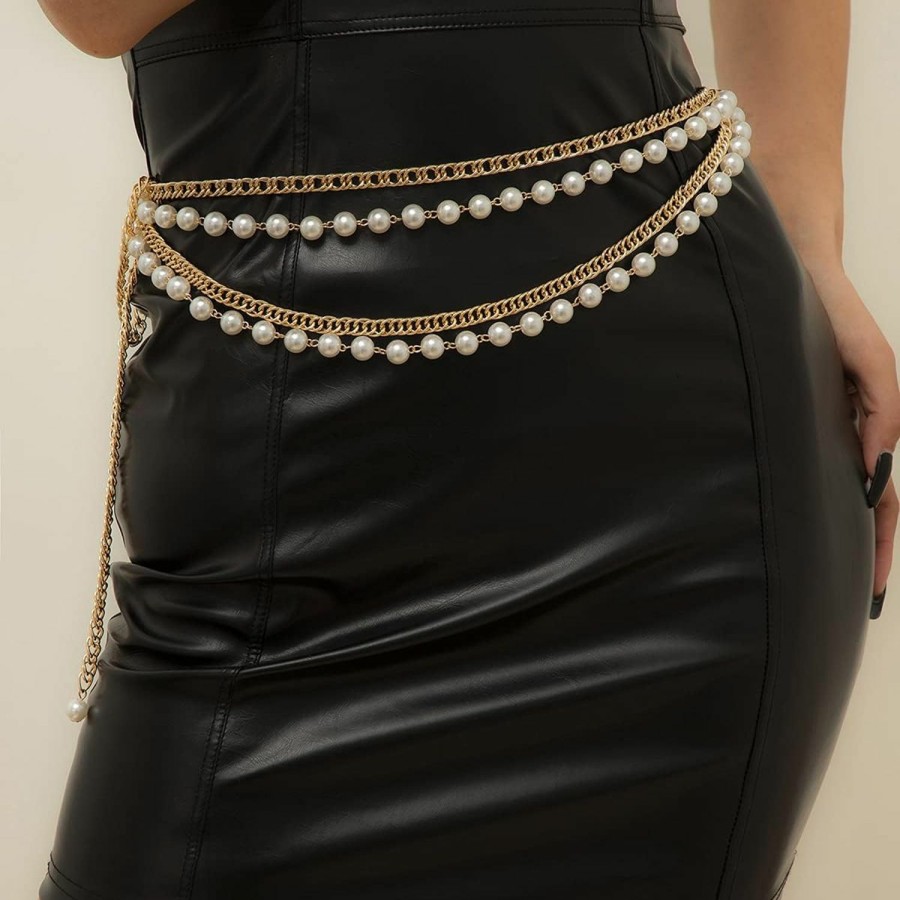 Body Chains | Xerling Xerling Layering Pearl Waist Chain Bohemian Multilayered Belly Chain For Women Girls Simulated Imitation Pearl Body Chain