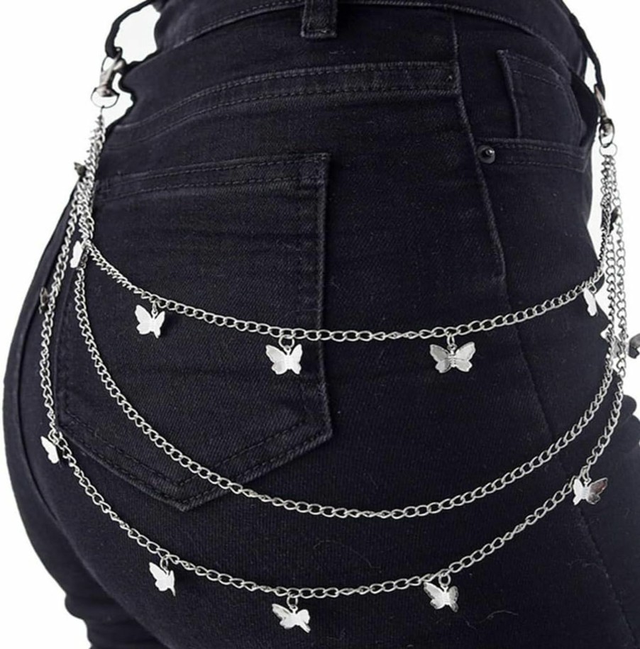 Body Chains | Hitage Hitage Punk Pants Chain Hip Hop Body Chain Butterfly Jeans Chain Layered Pocket Chain Body Accessories For Women And Men