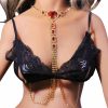 Body Chains | Cusmyre Sexy Red Rhinestone Bra Chain Crystal Waist Belly Bikini Body Chain Jewelry Rhinestone Non Piercing Red Nipple Body Chain For Women (Gold Bra Chain 2)