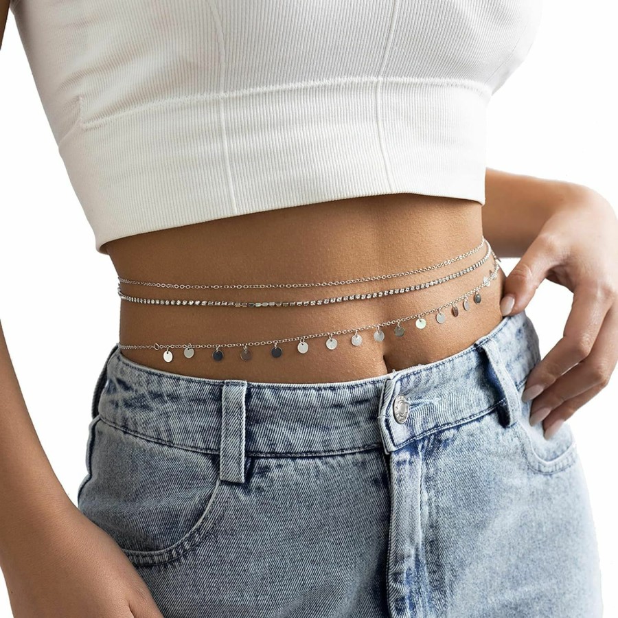 Body Chains | Courmoek Sexy Multi-Layered Rhinestone Tassel Waist Chain Belt Summer Crystal Waist Body Chain Bikini Simple Rave Belly Necklace Beach Waterdrop Waist Belly Chain For Women