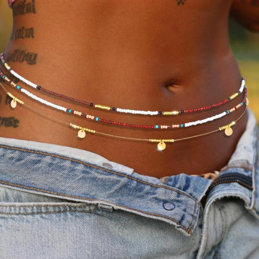 Body Chains | COSYDAYS Cosydays Sequin Waist Beads Belly Chain Gold Bead Waist Chains Layered Colorful Beaded Body Chain Party Sexy Summer Beach Bikini Chain Jewelry For Women And Girls