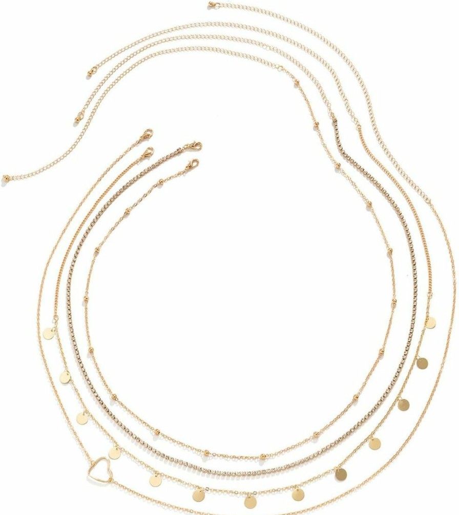 Body Chains | GYRMMUE 4Pcs Sequins Layered Waist Chain Zircon Waist Chain 18K Gold Plated Waist Chain Layered Waist Chain For Women Adjustable Sexy Layered Waist Chain Beach Bikini Body Jewelry For Women