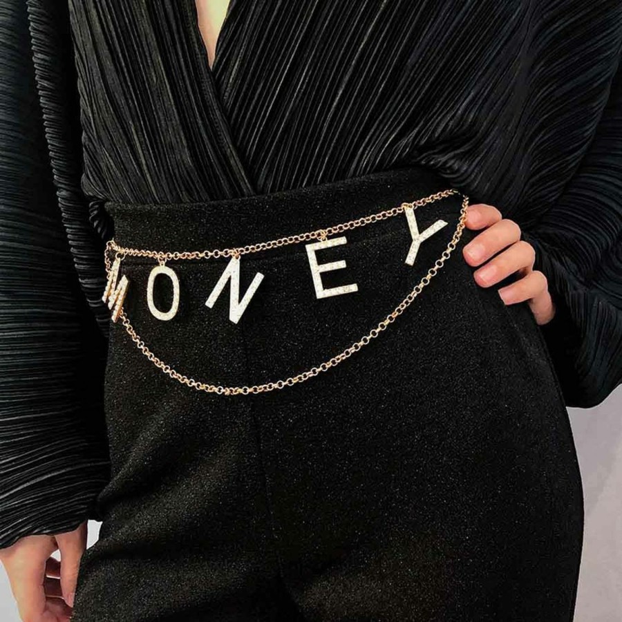 Body Chains | Masiter Masiter Rhinestone Waist Chain Belt Crystal Letter Money Belly Body Chain Party Body Jewelry Accessories For Women And Girls