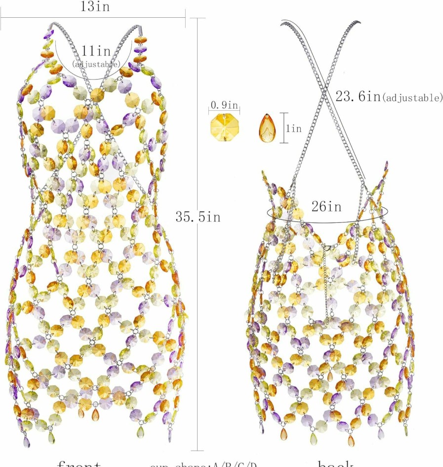 Body Chains | SAILA Saila Crystal Body Chain Dress Jewelry Handmade Boho Crystal Waist Chain Skirt Jewelry For Women Beach Party