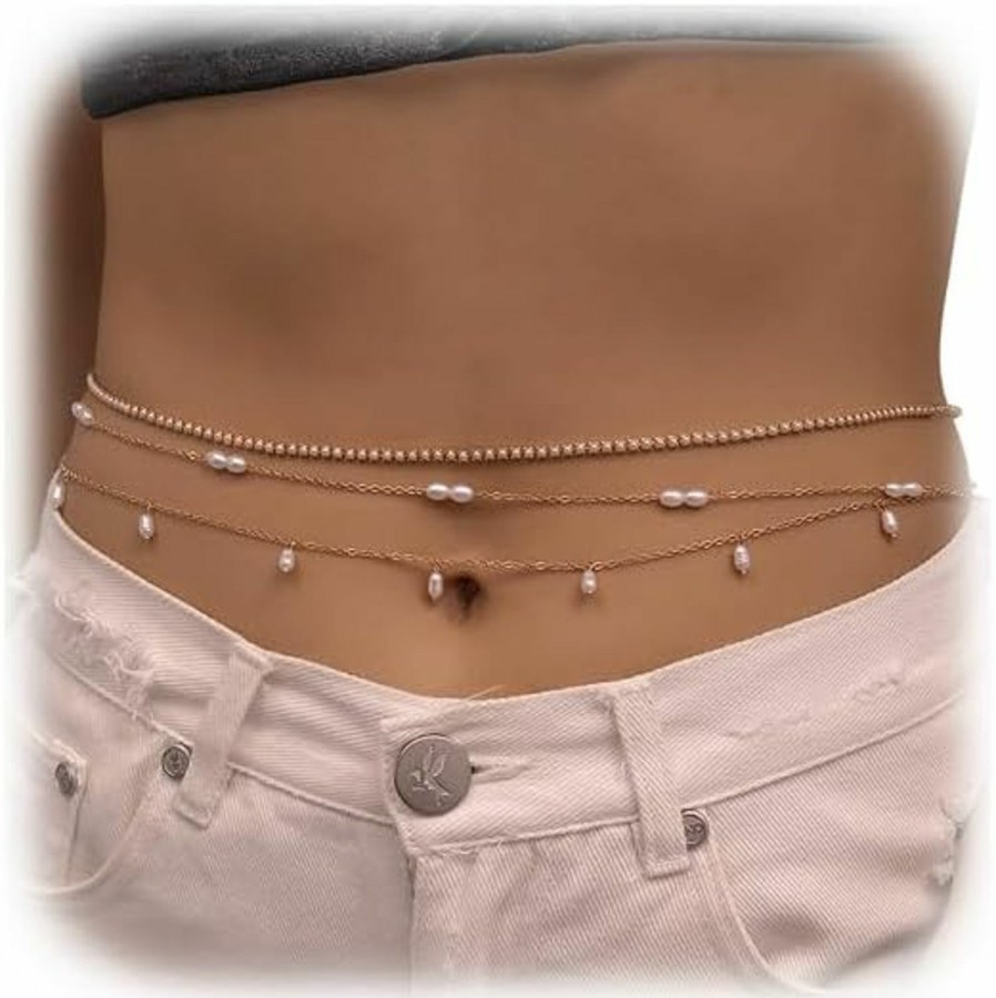 Body Chains | Cusmyre 2Pcs Multi-Layered Coloful Beads Waist Belly Chain Belt Simple Beaded Belly Chain Summer Bikini Sexy Shell Body Chain Festival Rave Body Accessories For Women