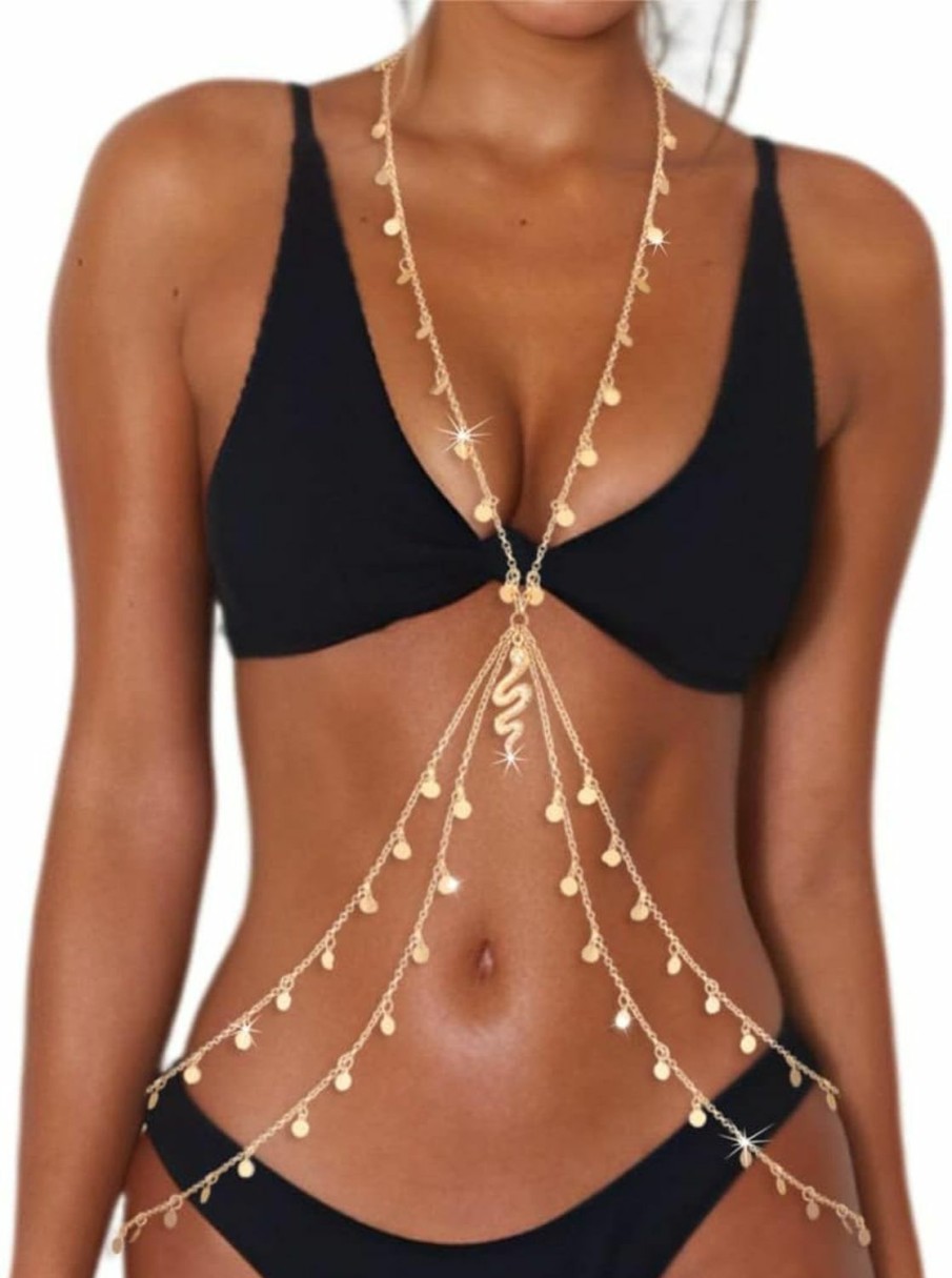 Body Chains | COSYDAYS Cosydays Boho Snake Body Chain Sequins Belly Chains Necklace Layered Beach Chain Bikini Waist Party Sexy Body Jewelry For Women And Girls