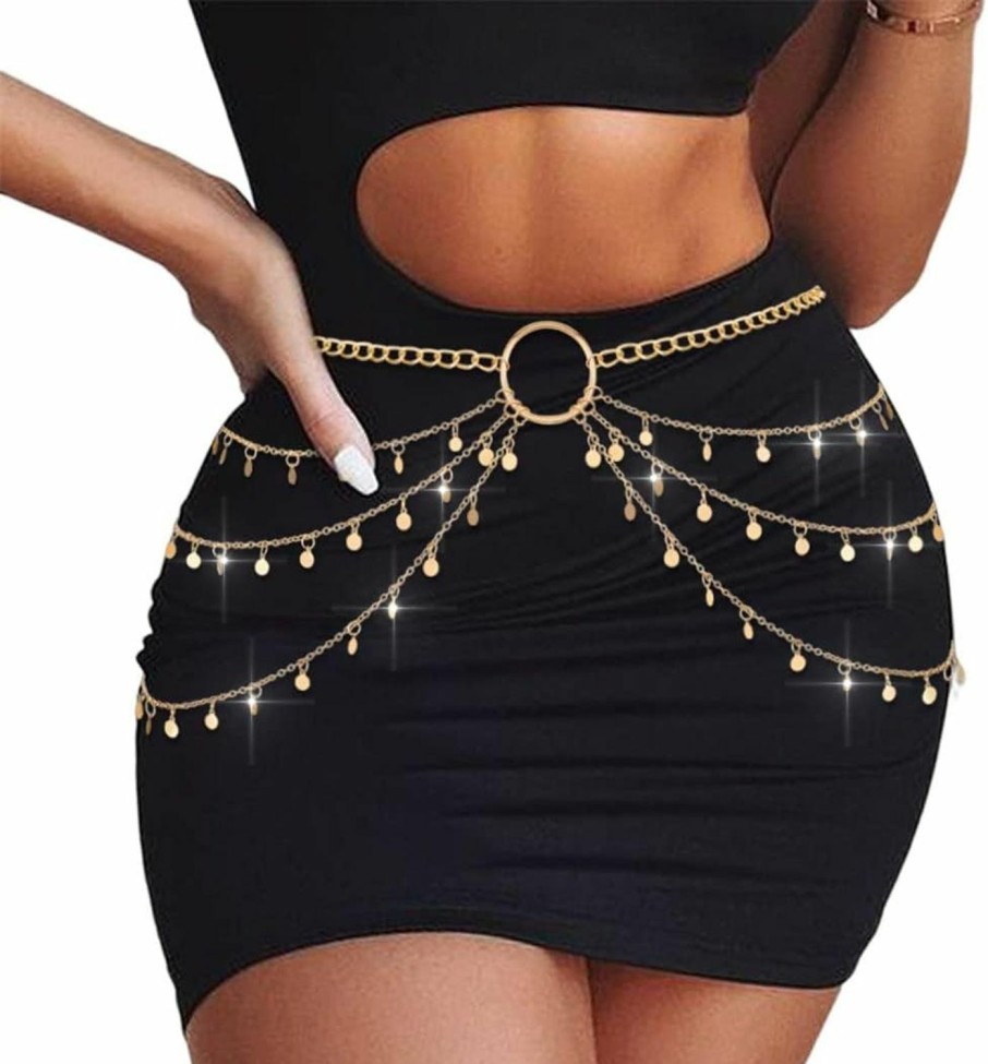 Body Chains | BODIY Bodiy Sequin Waist Chain Belt Gold Layered Body Chains For Women Dresses Bikini Chains Beach Club Body Jewelry Accessories