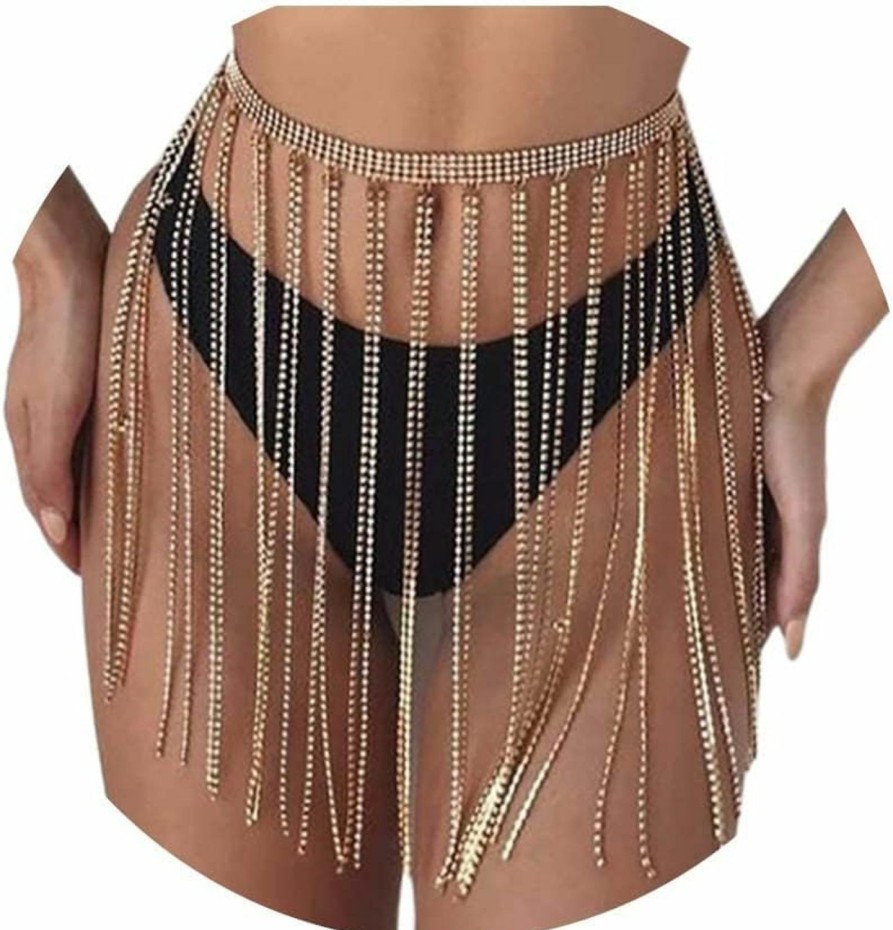 Body Chains | deladola Deladola Rhinestone Fringe Belt Skirt Tassel Silver Body Chain Rave Skirts Waist Hip Dance Scarf Party For Women