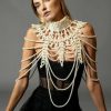 Body Chains | YWCUTE Ywcute Necklace Sexy Braid Fringe Pearl Bra Sweater Chain French Fashion Multi-Layer Pearl Body Chain