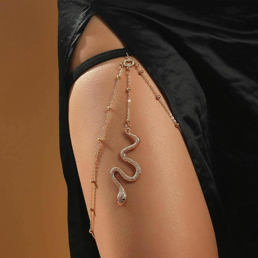 Body Chains | Sttiafay Sttiafay Snake Thigh Chain Gold Body Chain Stretch Leg Chain Sexy Body Harness Boho Beach Jewelry For Women And Teen Girls