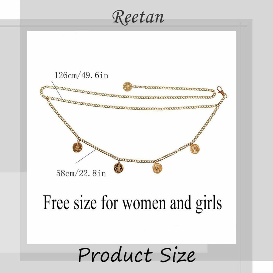 Body Chains | REETAN Reetan Boho Layered Body Chain Gold Coin Waist Chains Rave Party Body Jewelry Accessories For Women And Girls