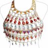 Body Chains | Aiosy Aiosy Boho Body Chain Bra Gold Sexy Rhinestone Bikini Bra Body Halter Backless Sequins Chain Bra Beach Body Accessories Jewelry For Women And Girls (Red)