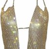 Body Chains | AIBEARTY Women Sexy Glitter Rhinestone Halter Crop Tank Tops Sparkly Deep V Neck Backless Body Jewelry Chain For Rave Party Club