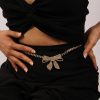 Body Chains | Rumtock Rumtock Rhinestones Bow Tie Pendant Silver Belly Belt Waist Chain Women And Girls Bling Body Jewelry Crystal Sparkly Jewelry