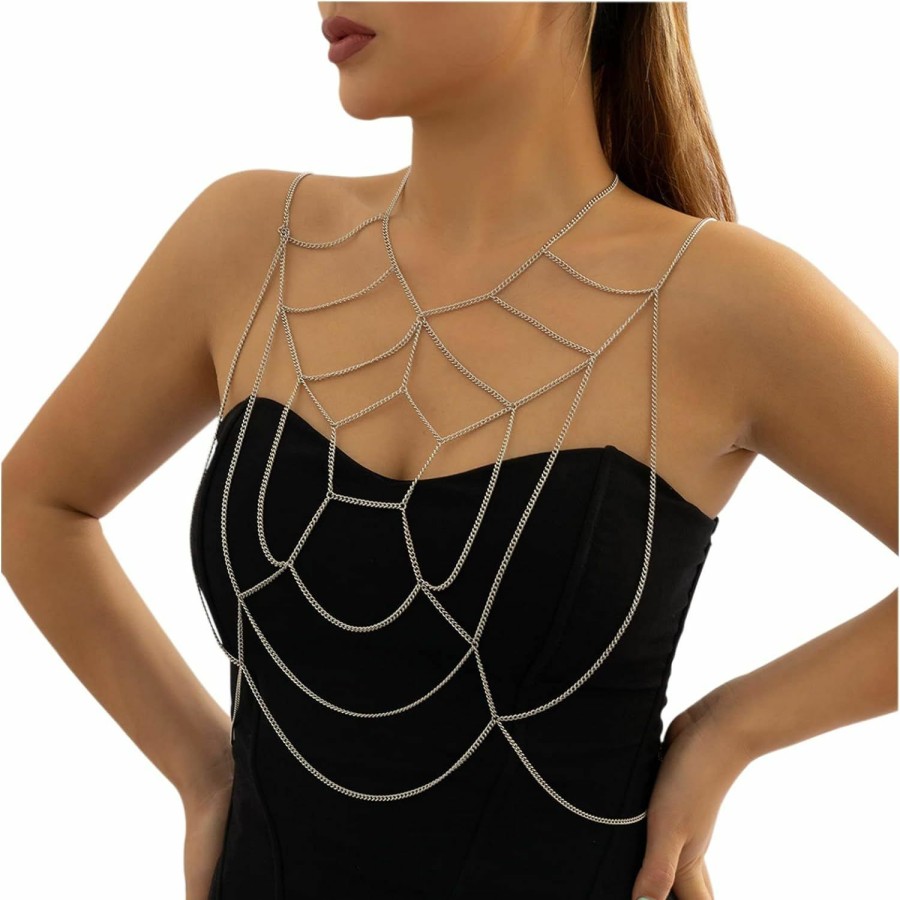 Body Chains | Rotaiboes Summer Multi- Layer Body Chain Sexy Spider Web Chest Chain Shoulder Bra Harness Choker Body Jewelry Accessories For Women And Girls