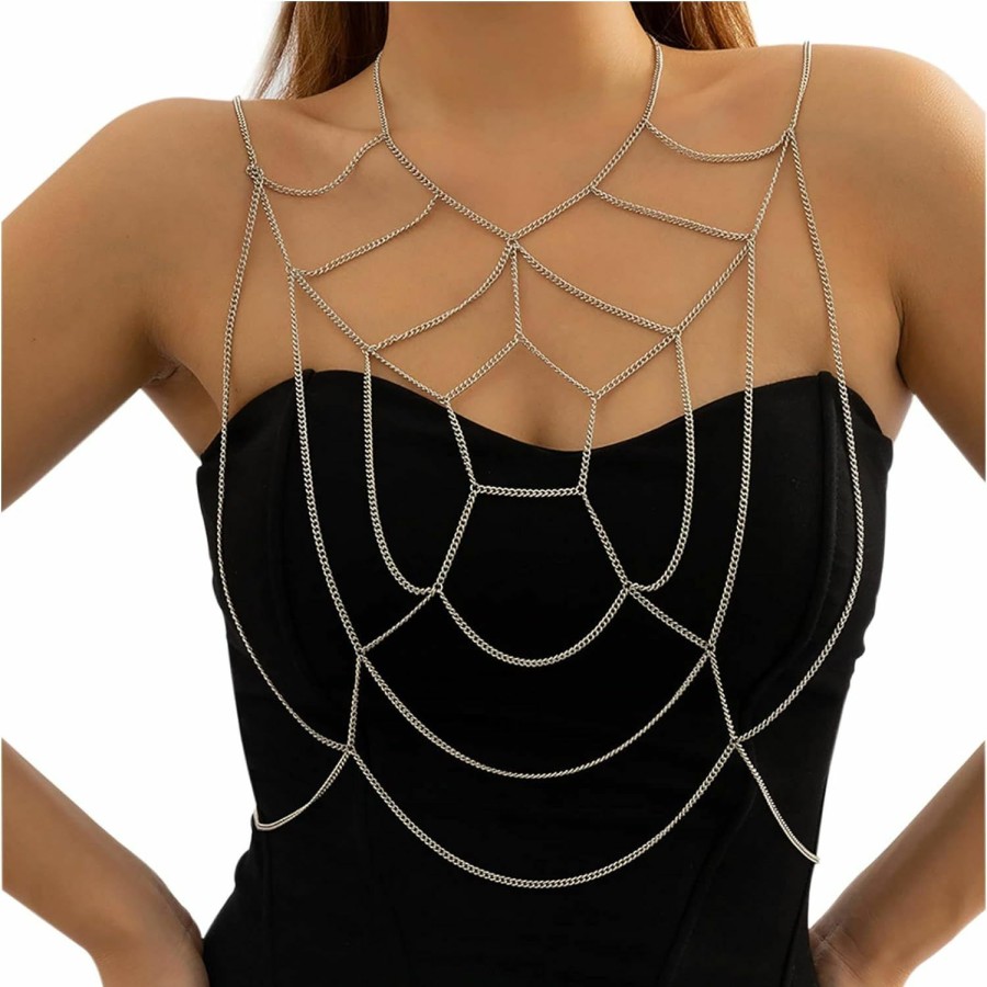 Body Chains | Rotaiboes Summer Multi- Layer Body Chain Sexy Spider Web Chest Chain Shoulder Bra Harness Choker Body Jewelry Accessories For Women And Girls