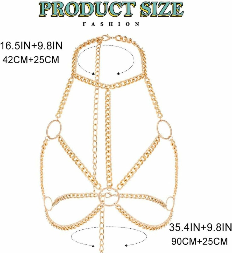 Body Chains | Nicute Nicute Fashion Body Chain With Necklace Gold Chest Chain Rave Party Bra Bikini Chains Nightclub Body Jewelry Accessory For Women And Girls