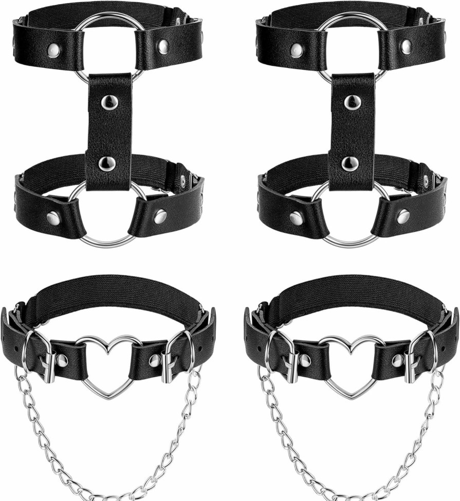 Body Chains | LOREMOW Loremow 4Pcs Punk Leather Leg Chains For Women Leg Garter Belt Adjustable Thigh Chains For Girls Gothic Club Party Body