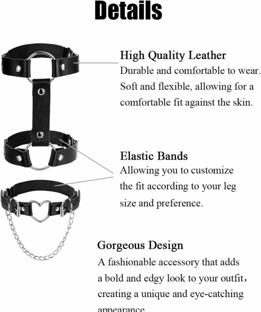 Body Chains | LOREMOW Loremow 4Pcs Punk Leather Leg Chains For Women Leg Garter Belt Adjustable Thigh Chains For Girls Gothic Club Party Body