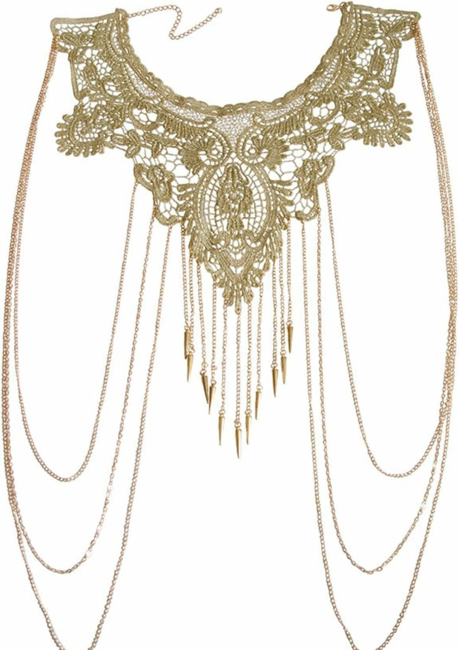 Body Chains | CareUToo Golden Tassel Lace Body Chain Women'S Jewelry Shoulder Flower.