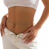 Body Chains | Cusmyre 3Pcs Multi-Layered Heart Pendant Rhinestone Waist Chian Belt Sexy Crystal Heart Tassel Belly Body Chains Summer Beach Bikini Simple Rhinestone Waist Body Chain Jewelry For Women