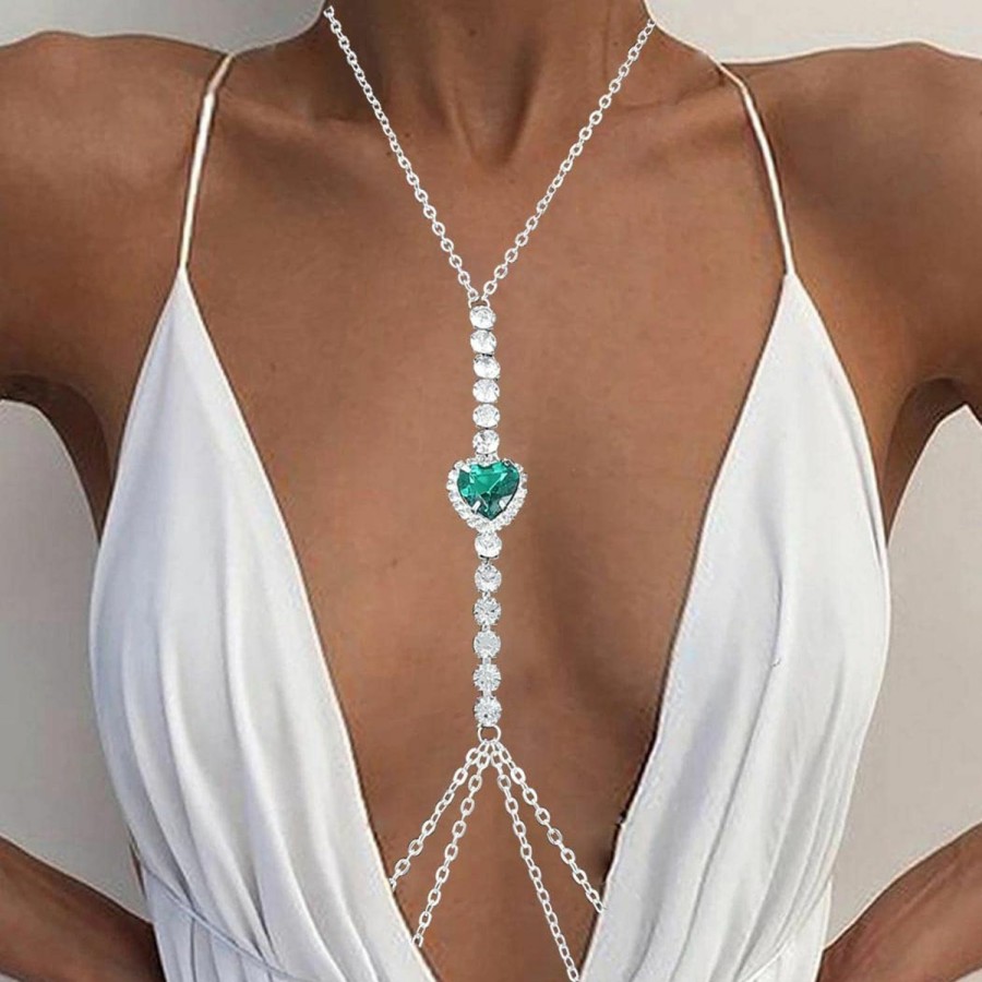 Body Chains | Blindery Blindery Sexy Body Chains Luxury Rhinestone Body Jewelry Emerald Belly Chains For Women And Girls (Emerald-G)