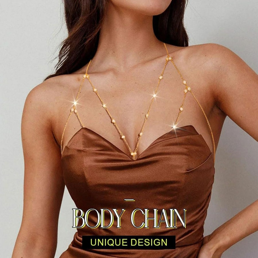 Body Chains | Asooll Asooll Boho Layered Bra Body Chain Sparkly Crystal Chest Chain Beach Bikini Party Club Body Jewelry For Women And Girls