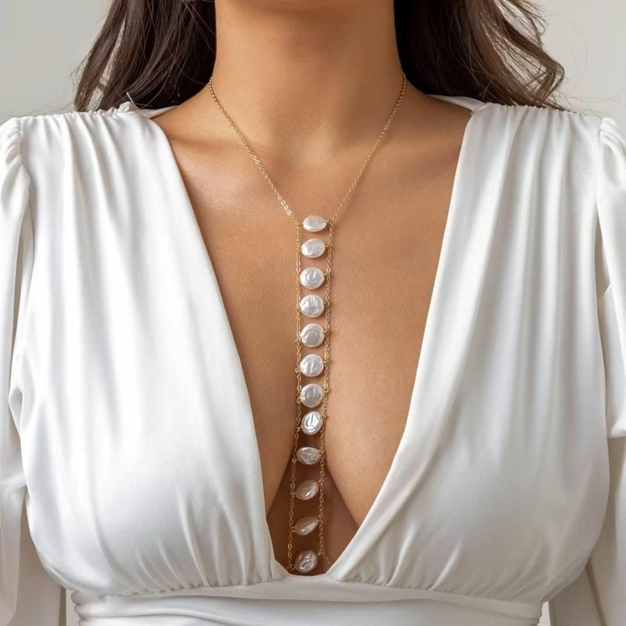 Body Chains | Harry and Henry Baroque Pearl Body Chain For Women Exaggerated Bar Chain Beach Body Chain Necklace Bikini Bra Chain Chest Chain Body Jewelry For Summer Beach