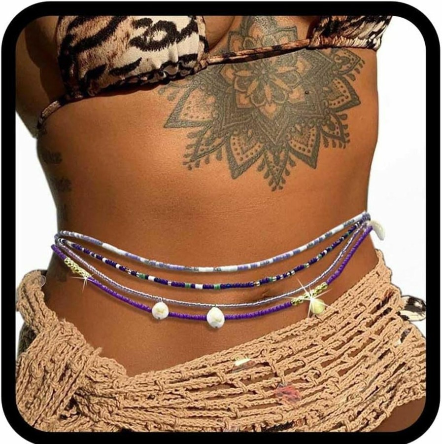 Body Chains | COSYDAYS Cosydays Sequins Waist Bead Belly Chain Multicolored Seashell Body Beads African Jewelry Elastic Beaded Bikini Chain For Women And Girls