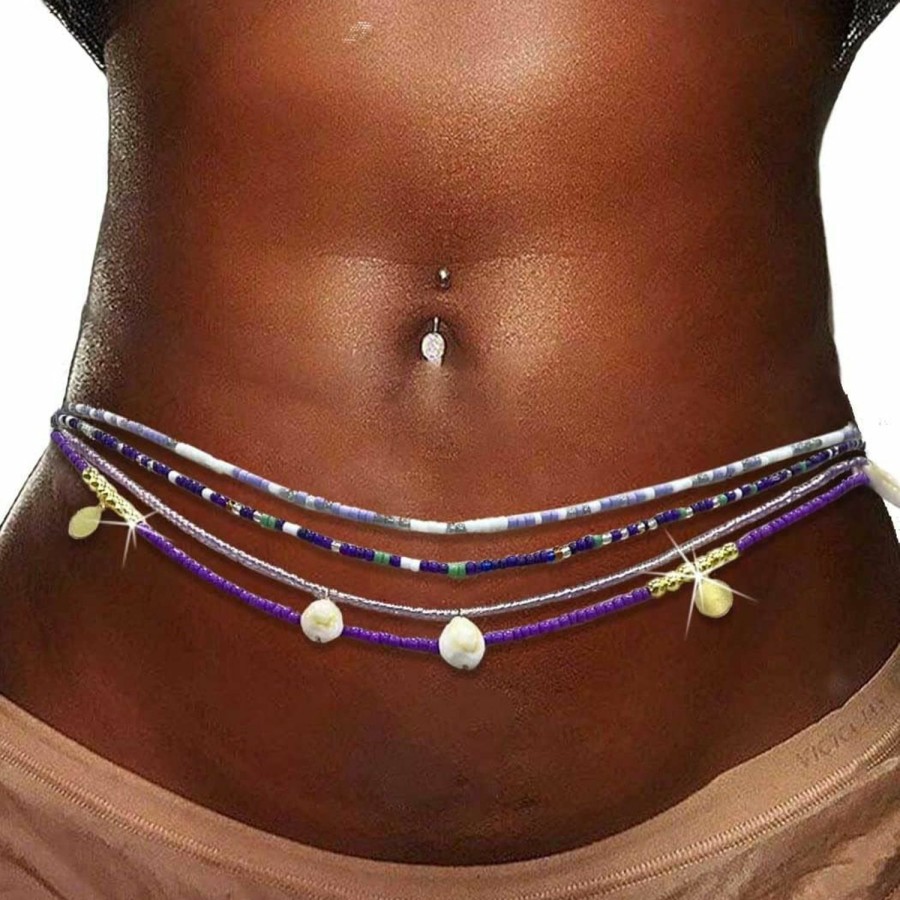 Body Chains | COSYDAYS Cosydays Sequins Waist Bead Belly Chain Multicolored Seashell Body Beads African Jewelry Elastic Beaded Bikini Chain For Women And Girls