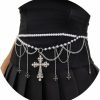 Body Chains | Florry Florry Pearl Belly Chains For The Waist Beaded Waist Chain Belt Tassel Body Chains With Cross Silver Multilayer Waist Chains Belt For Women Dress