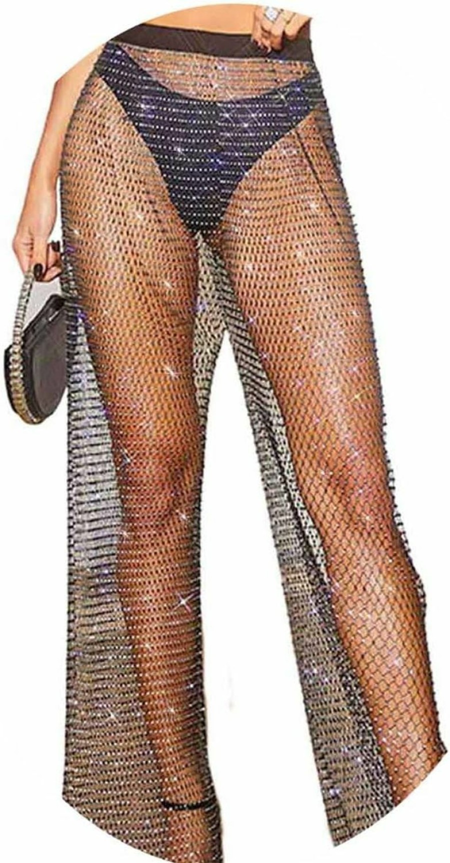 Body Chains | Lorealri Lorealri Mesh Fishnet Pants Black Rhinestone Leggings Sparkly Crystal Cover Up Hollow Out See Through Bottoms Bikini,47.2In/120Cm