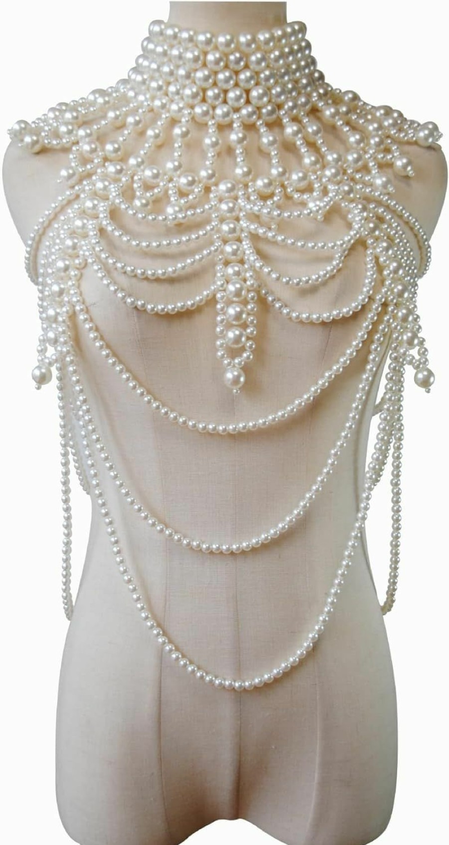 Body Chains | Sinkcangwu Sinkcangwu Pearl Shoulder Necklaces Bra Chain Body Jewelry Collar Statement Necklace For Wedding, Party, Christmas Holiday, Halloween Costume (Crochet)