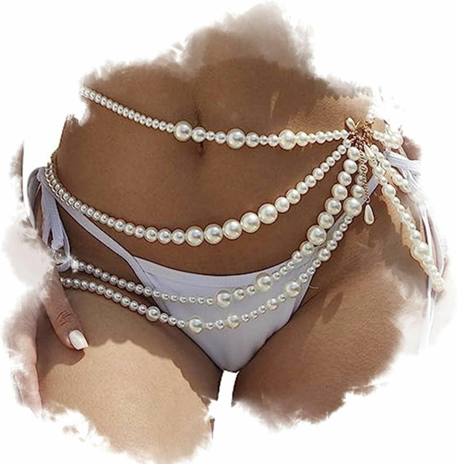 Body Chains | Formery Formery Pearls Body Chains For Women Multilayered Tassel Waist Chest Chain Nightclub Festival Beach Bikini Jewelry Accessories