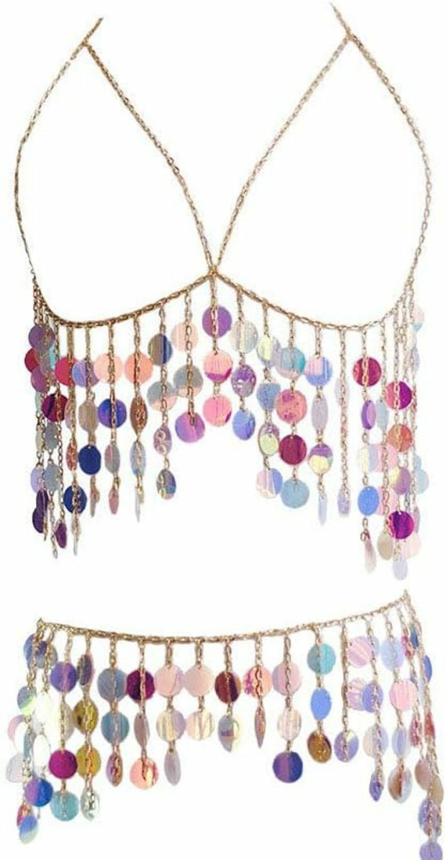 Body Chains | Sinkcangwu Sinkcangwu Womens Body Chain Suit Boho Rhinestone Bra Waist Belly Chain With Tassel Indian Dancing Skirt Dress For Party Halloween Costume Beach Bikini