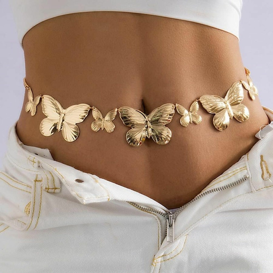 Body Chains | Rumtock Rumtock Statement Gold Butterfly Pendant Waist Chain Belly Belt Women Girls Boho Body Chain Jewelry For Summer Beach Nightclub Party