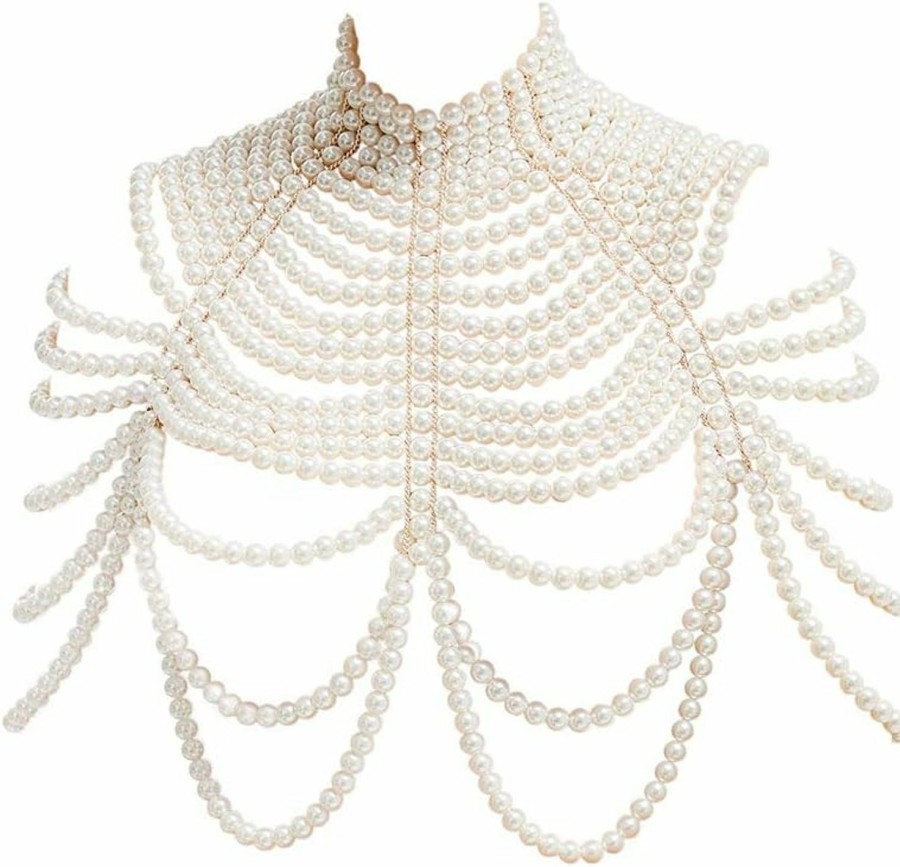 Body Chains | CCbodily Ccbodily Pearl Body Chain Bra - Fashion Shoulder Necklaces Jewelry(A-White)