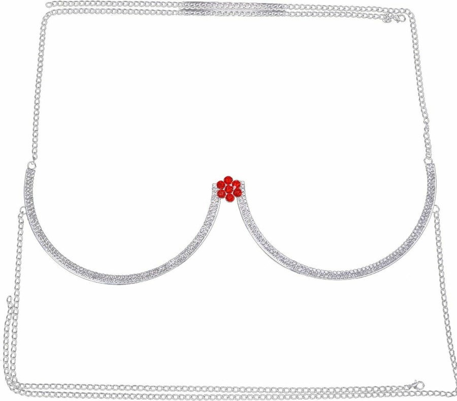 Body Chains | Cusmyre Women Rhinestone Chest Bracket Flower Pendant Bikini Crystal Chest Bracket Chain Rhinestone Underwear Body Chain Jewelry