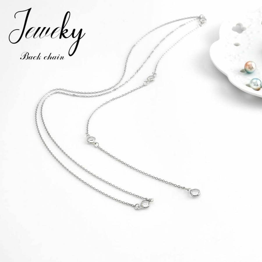 Body Chains | JEWEKY Jeweky Rhinestones Body Chain Sparkly Crystal Back Necklace Wedding Silver Body Jewelry For Women And Girls