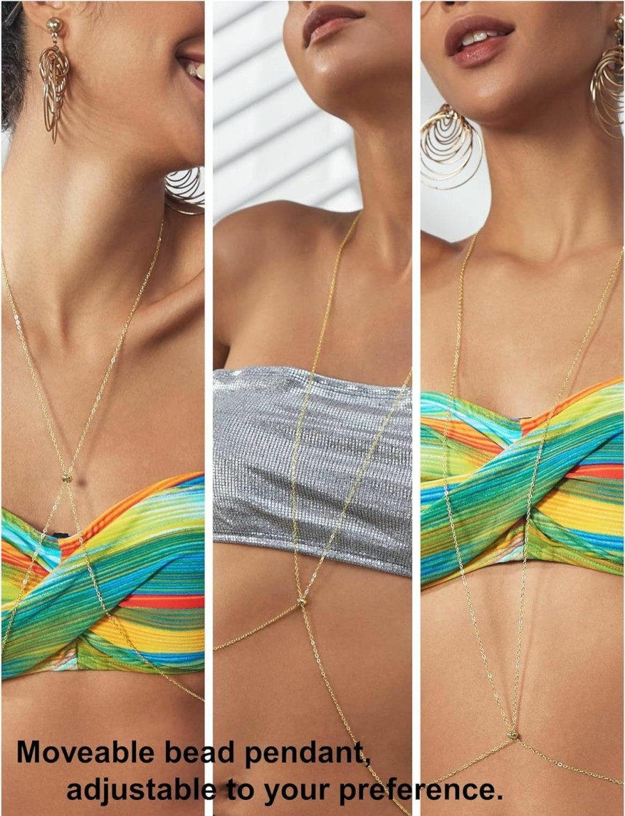 Body Chains | VIPHYEE Sexy 14K Gold Body Chain - Adjustable Personalized Beads Body Jewelry Chains, Perfect Summer Beach Party Accessory For Women And Bikini Girls