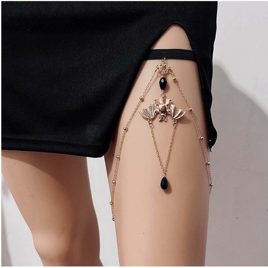 Body Chains | Yheakne Yheakne Punk Layered Bat Leg Chain Gold Bat Thigh Chain Vintage Thigh Leg Chain Rave Bikini Thigh Body Chain Jewelry For Women And Girls Halloween Gifts