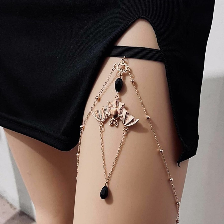 Body Chains | Yheakne Yheakne Punk Layered Bat Leg Chain Gold Bat Thigh Chain Vintage Thigh Leg Chain Rave Bikini Thigh Body Chain Jewelry For Women And Girls Halloween Gifts