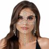 Body Chains | Urieo Urieo Rhinestone Masquerade Mask Chain Crystal Gold Face Chain Shiny Fringe Head Chain Tassel Mardi Gras Hair Accessories For Women